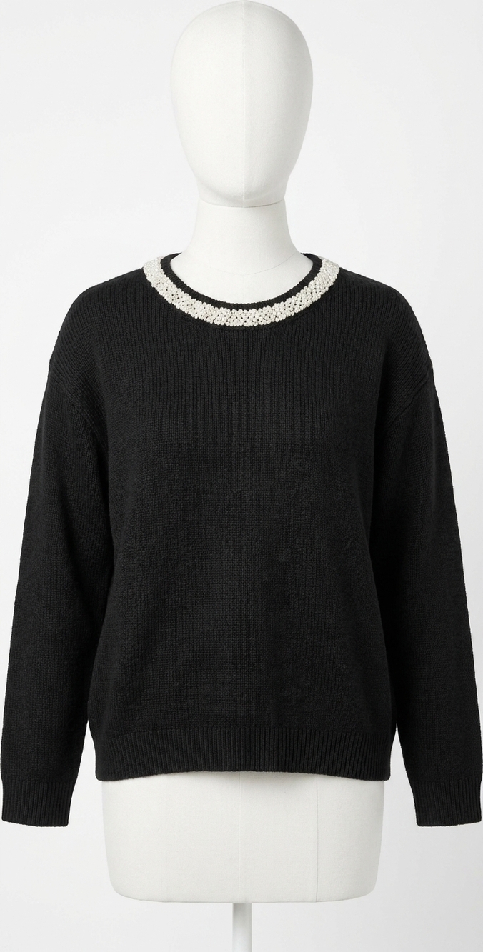 NEW DREW aurora jewel long sleeve crew sweater in black/ivory